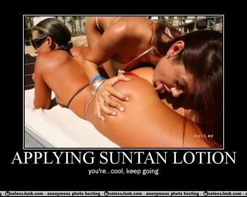 Applying suntan lotion